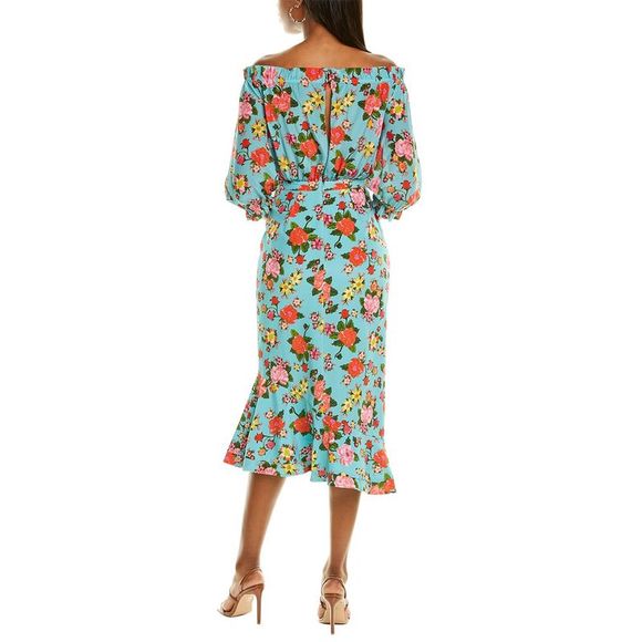 Saloni Womens  Grace Silk Midi Dress, Blue - Picture 2 of 3